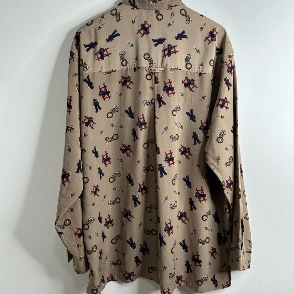 Vintage Phat Farm Shirt Mens XL Tan All Over Print Workwear Tools Streetwear 90s - Picture 6 of 11